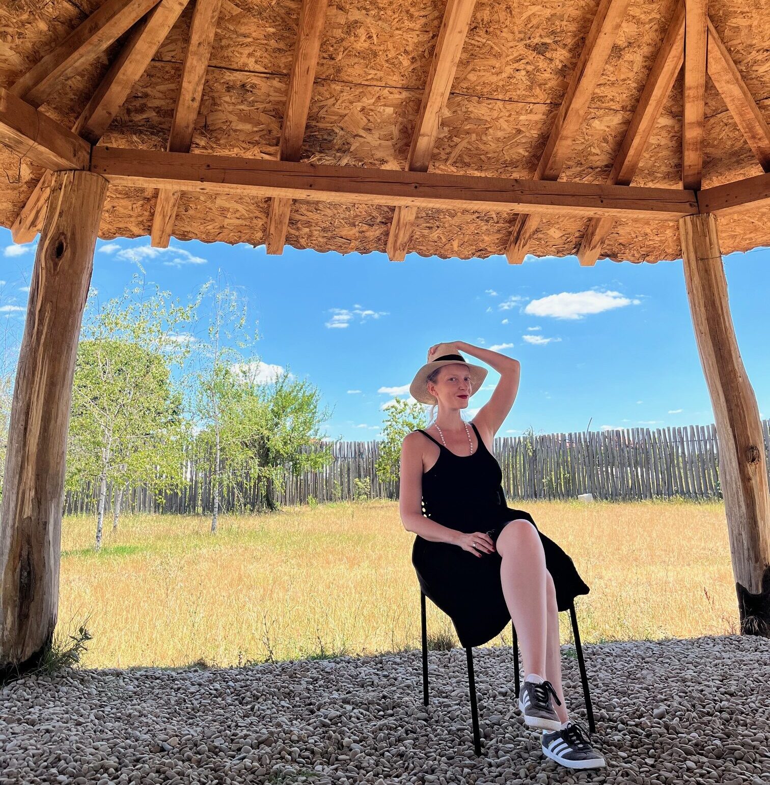 Blonde woman in the shade